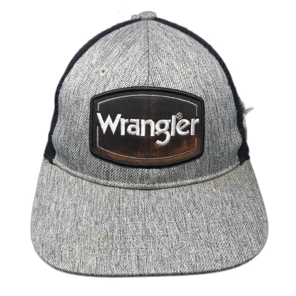 Wrangler Trucker Hat Gray One Size Snapback Mesh Back Logo Patch Heathered